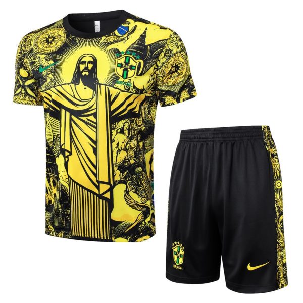 Ensemble Maillot Short Bresil 2024 2025 Jaune Motif